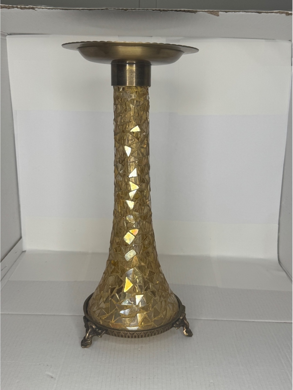 Brass mosaic pedestal candle stand